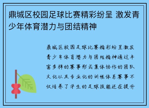 鼎城区校园足球比赛精彩纷呈 激发青少年体育潜力与团结精神